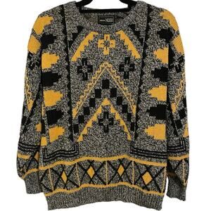 Vintage 80s Grey, Black, and Yellow Patterned Mister Noah Sweater Adult Large